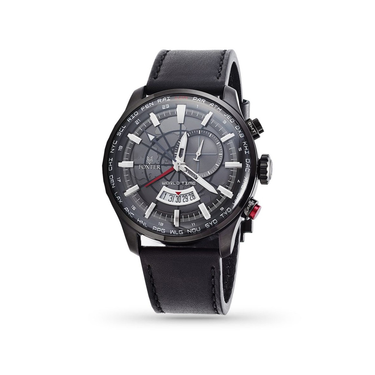 montre homme originale Montre Homme Foxter Avalone bracelet cuir noir, boitier PVD noir et fond noir - FR6041C1BC1