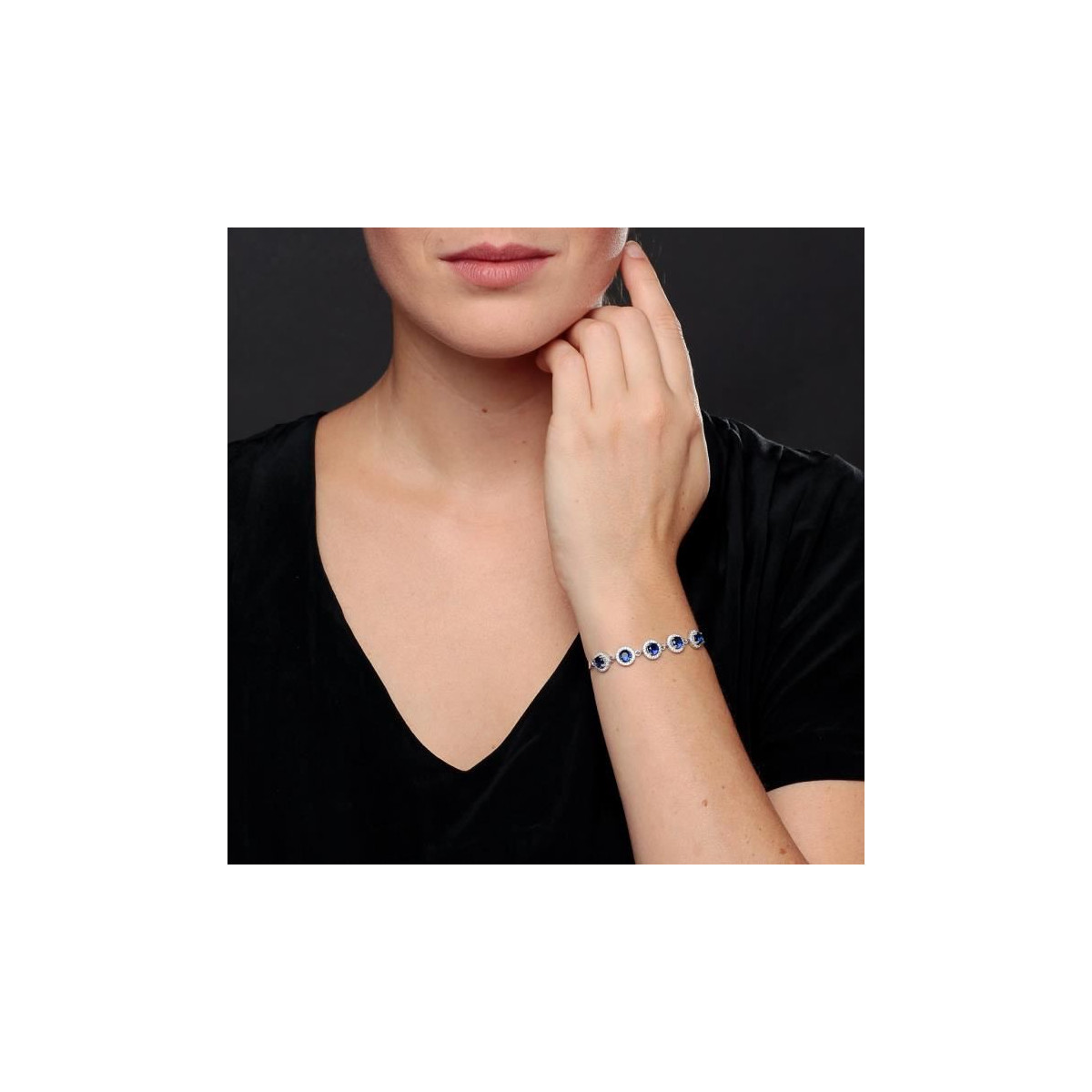 Bracelet en argent et oxydes de zirconium Bleu "Ronde Eclatante" Bracelet chaine en argent et oxydes de zirconium Bleu "Ronde Eclatante"