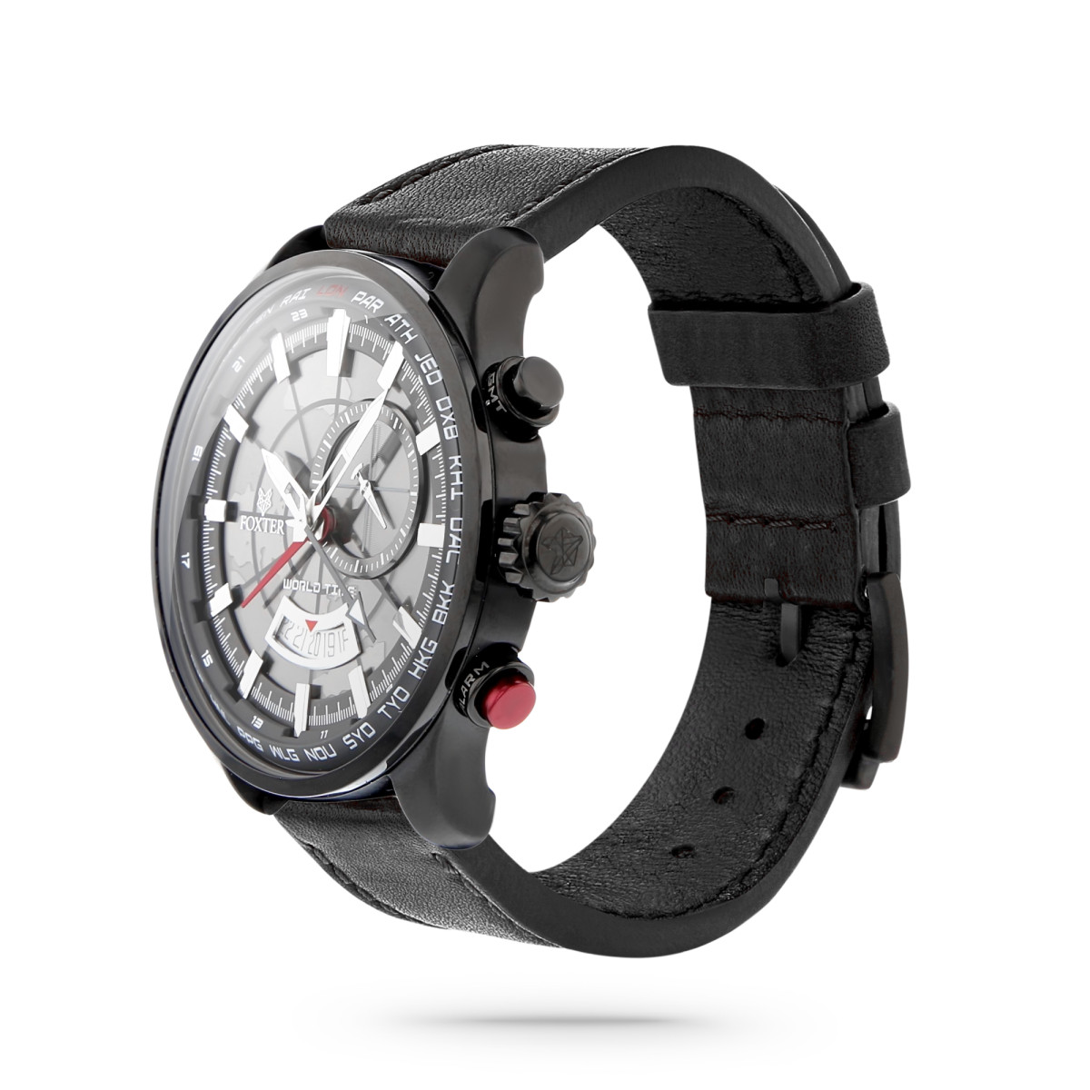 Montre Foxter Avalone bracelet cuir noir, boitier PVD noir et fond noir Montre Homme Foxter Avalone bracelet cuir noir, boitier PVD noir et fond noir - FR6041C1BC1