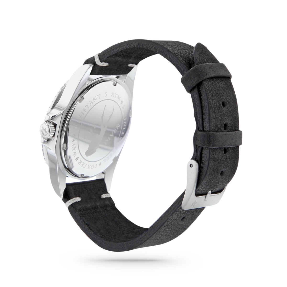 Montre Foxter Sixties bracelet cuir noir, boitier acier et fond noir Montre Homme Foxter SIXTIES2 en cuir noir