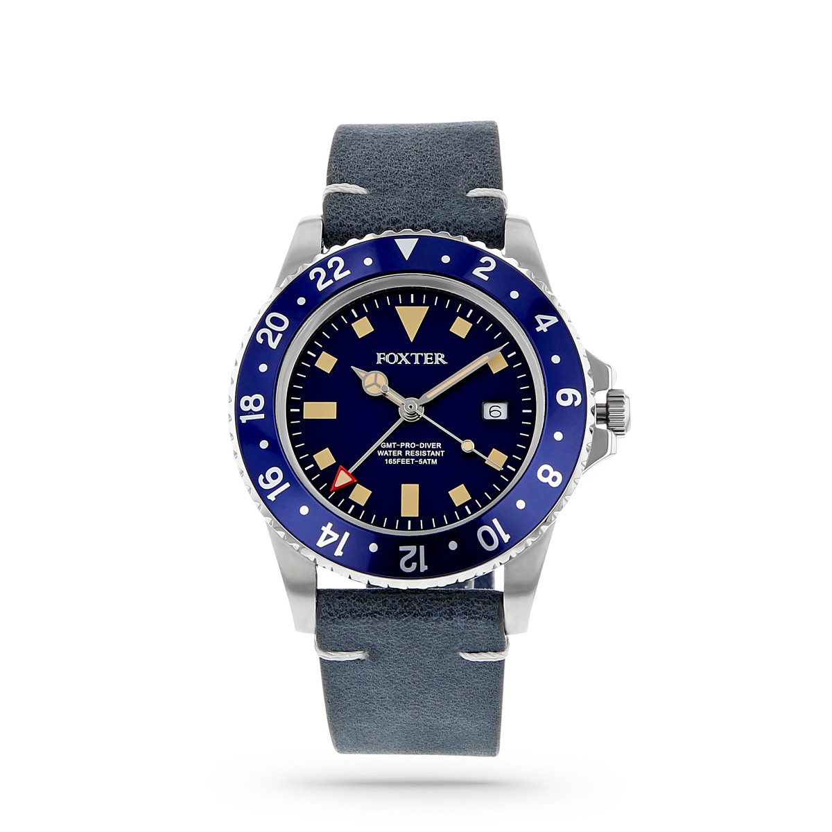 Montre Homme Foxter Sixties bracelet cuir bleu, boitier acier, fond bleu - SIXTIES5