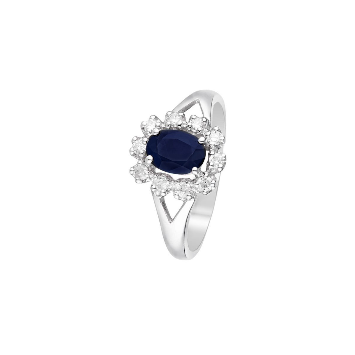 Bague Or Blanc et Diamants 0,21 carats et Saphir 1 carats "Bahia" Bague" Bahia Saphir" Or blanc et Diamants