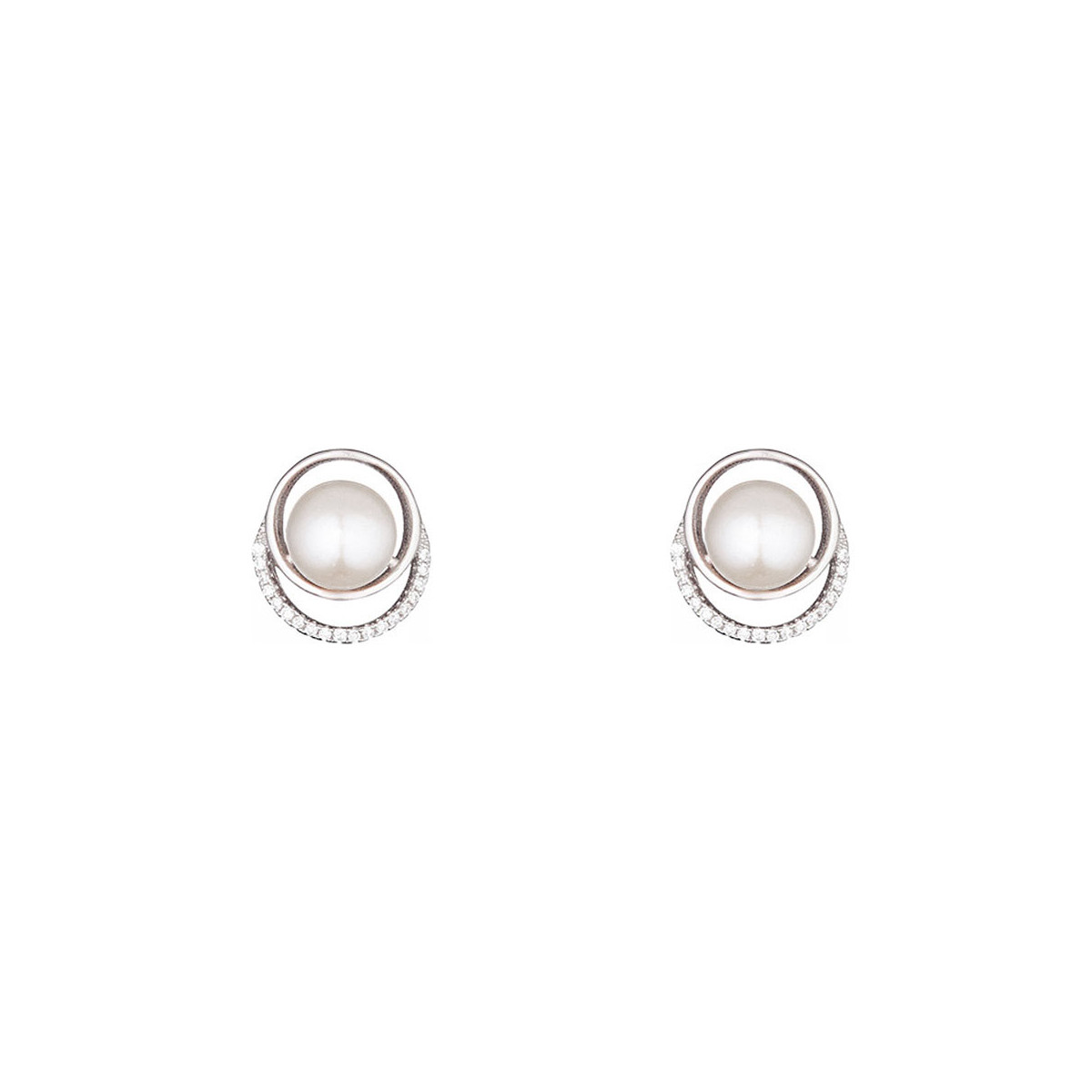 Boucles d'oreilles argent, oxydes de zirconium et perles de culture blanches "Voie Perlée" Boucles d'oreilles argent, oxydes de zirconium et perles de culture blanches "Voie Perlée"
