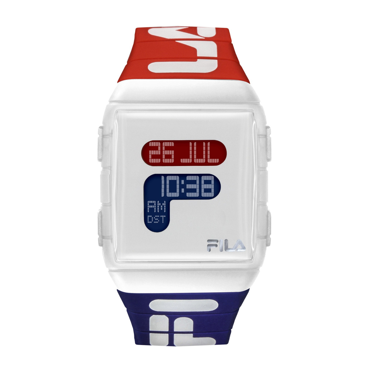 Montre Unisex Fila bracelet bleu rouge cadran et boitier blanc Montre mixte FILA digital cadran blanc - 38-105-005