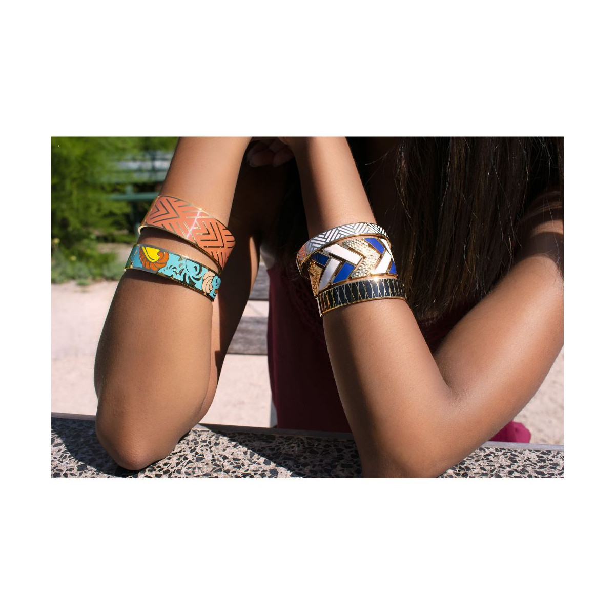 Bracelet Manchette ETHNIKA émail multicolore finition dorée