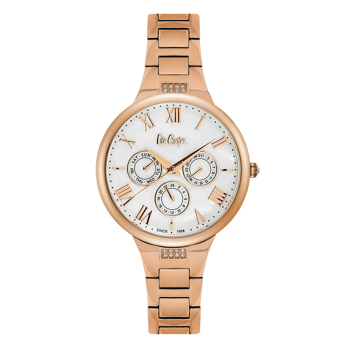 Montre Femme Analogique Boitier rond en métal doré rose Cadran nacré Montre Femme Lee Cooper Cadran Nacré – LC06466.420