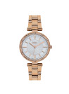 Montre Femme – Analogique – Boitier rond en métal doré rose avec strass