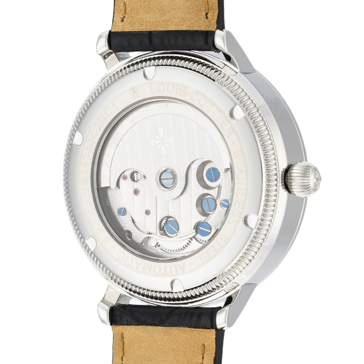 Louis Cottier - Montre STORYMATIC Automatique Bracelet Cuir - HB34330C2BC1 Montre Louis Cottier STORYMATIC Automatique 43 mm Blanc boitier argenté - bracelet noir - HB34330C2BC1