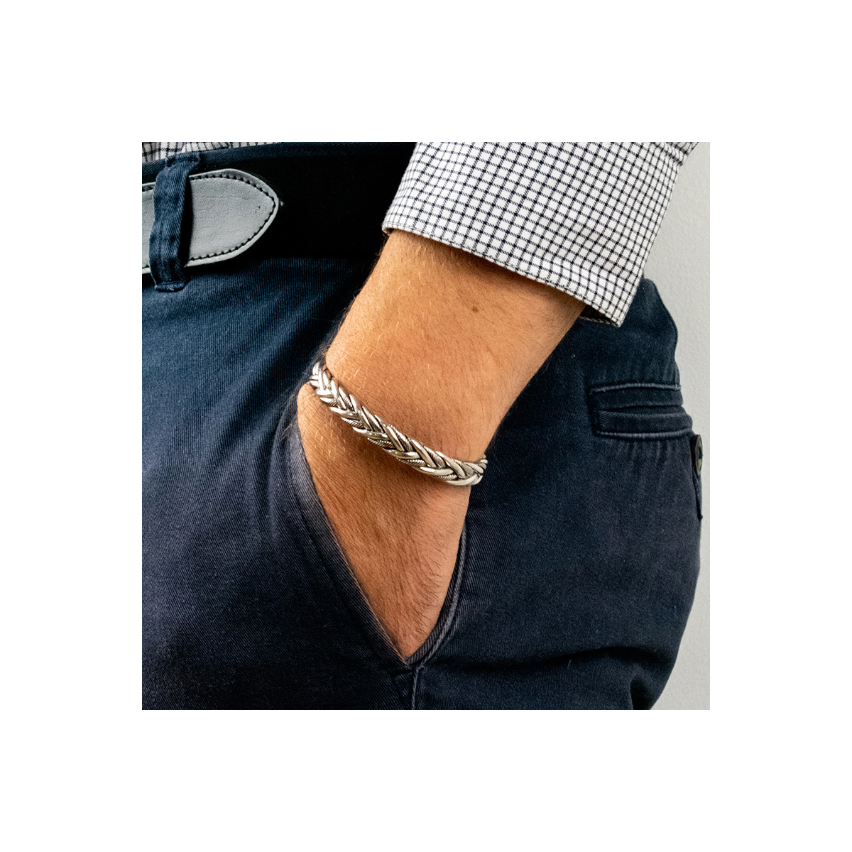 Bracelet Homme BREK en Argent 925 Bracelet Homme corde "Glacius" Taille L