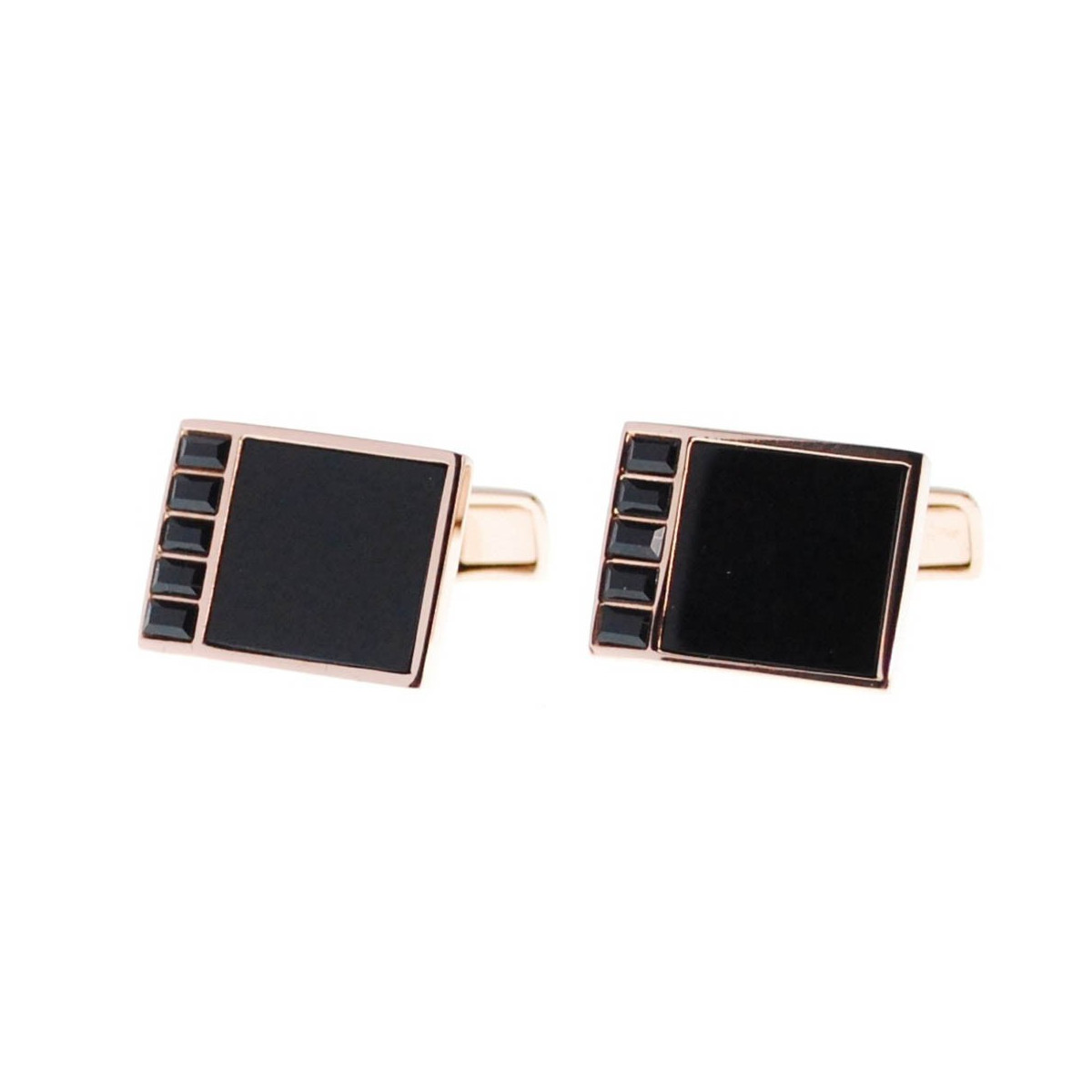 Boutons de manchette Smalto "Eric" PVD Or Rose, Onyx et Zirconiums