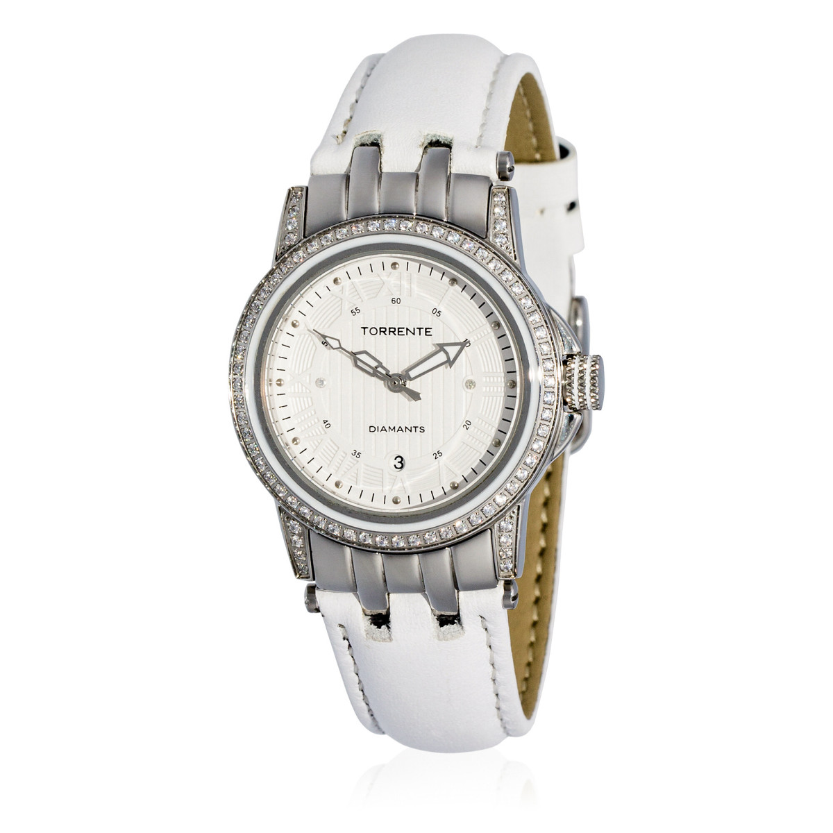 Torrente - Montre "Magnetic" Cadran Blanc - Boîtier Acier - Bracelet Cuir Blanc - Diamants 0.01 carats Femme Torrente - Montre "Magnetic" Cadran Blanc - Boîtier Acier - Bracelet Cuir Blanc - Diamants 0.01 carats Femme
