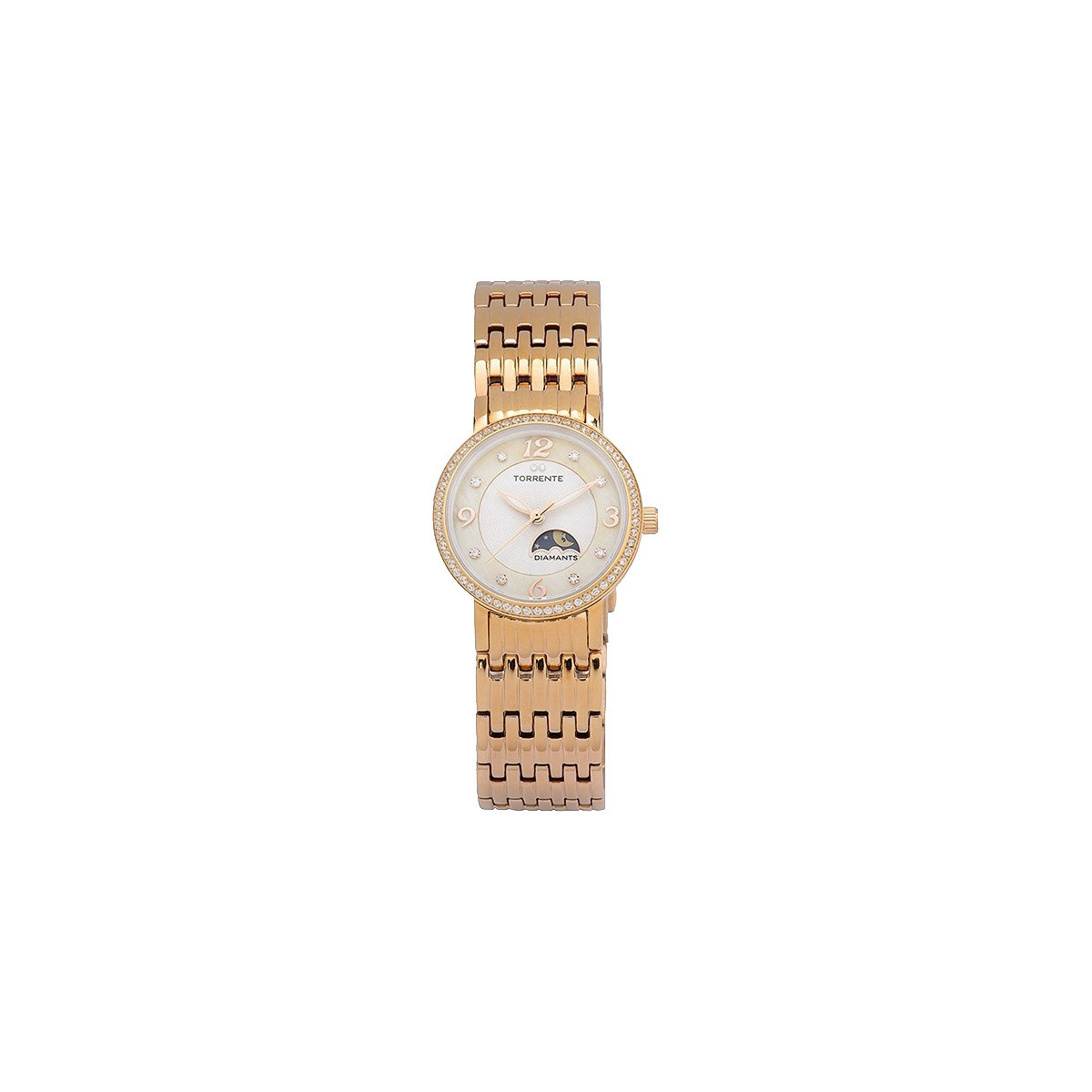 Torrente - Montre "Allegra" Cadran Blanc - Boîtier Acier plaqué Or Rose - Bracelet Acier plaqué Or Rose - Diamants 0.01 carats F Torrente - Montre "Allegra" Cadran Blanc - Boîtier Acier plaqué Or Rose - Bracelet Acier plaqué Or Rose - Diamants 0.01 carats F