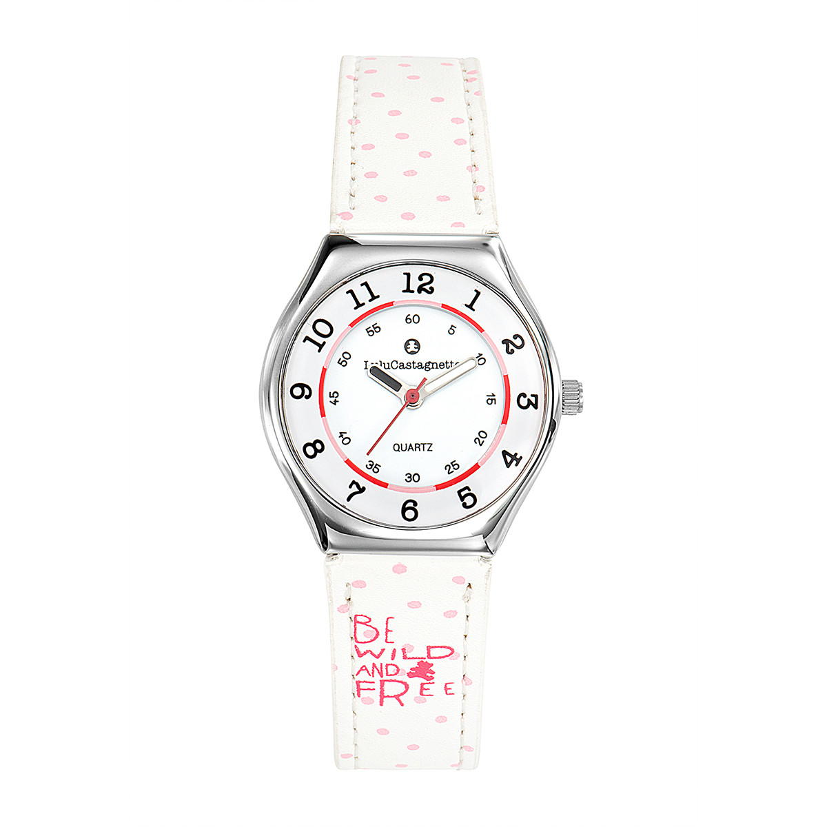 Montre Fille LuluCastagnette Mini Star bracelet blanc tacheté rose - 38851 Montre Fille LuluCastagnette Mini Star bracelet blanc "Be wild and free" - 38851