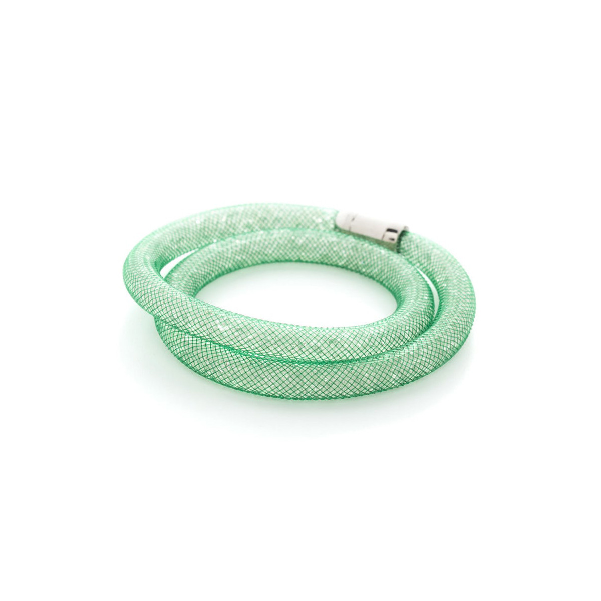 Bracelet double "Poudre d'étoiles Vert D'eau" en maille de résine vert d'eau et cristaux blanc Bracelet double "Poudre d'étoiles Vert D'eau" en maille de résine vert d'eau et cristaux blanc