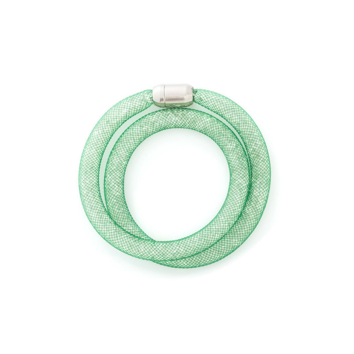 Bracelet double "Poudre d'étoiles Vert D'eau" en maille de résine vert d'eau et cristaux blanc