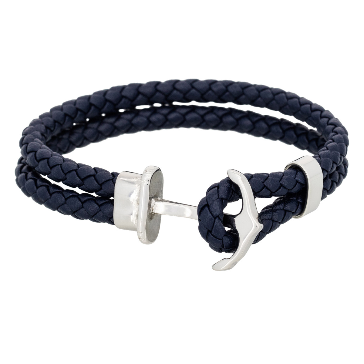 Bracelet Homme double tour cuir bleu marine avec ancre "ANCHOR " Bracelet Homme en acier "Zander" Taille L