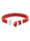 Bracelet Homme double tour cuir rouge  fermoir ancre "ANCHOR "