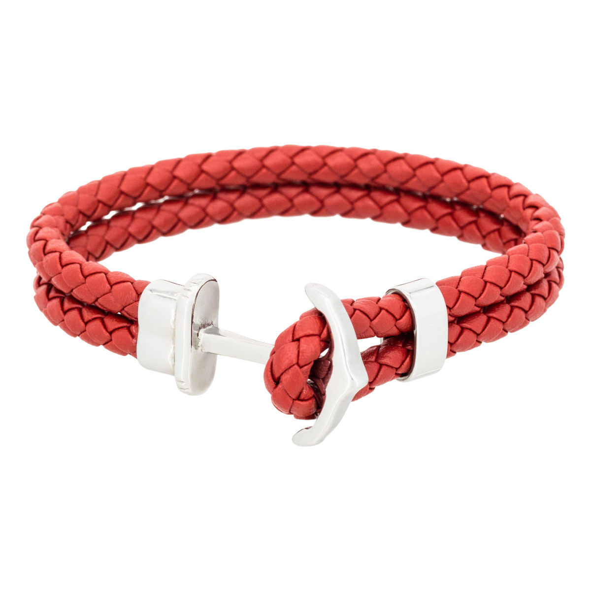 Bracelet ancre Homme double tour cuir rouge "ANCHOR"