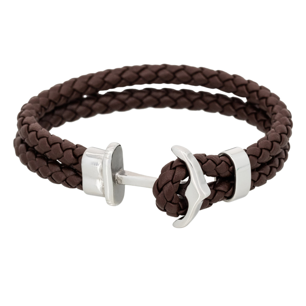 Bracelet ancre marine Kinacou - cuir noir Taille M - 18 cm ▽
