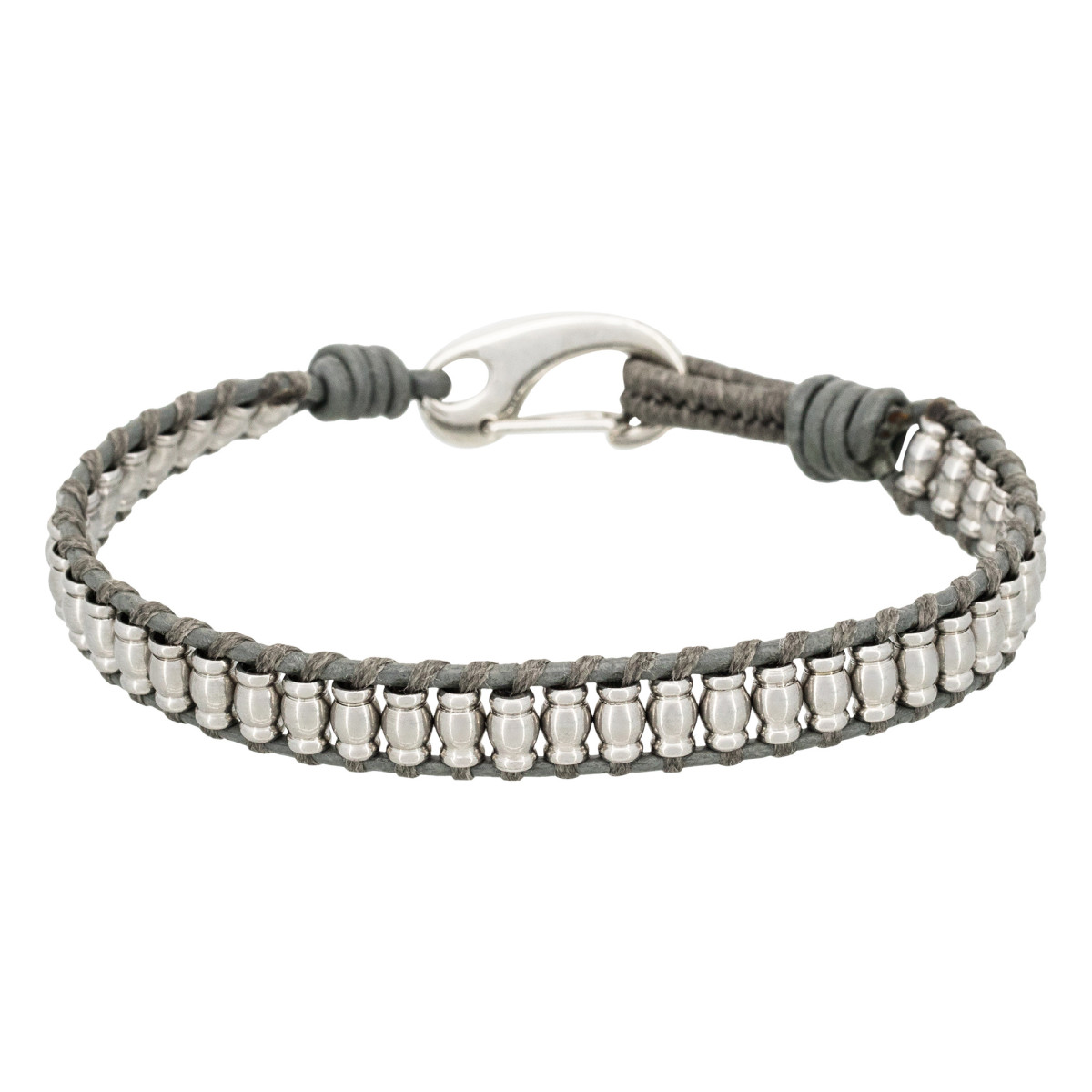 Bracelet Homme acier et cuir gris "GREY WAX CORD " Bracelet Homme cuir et acier "Orion" Taille L