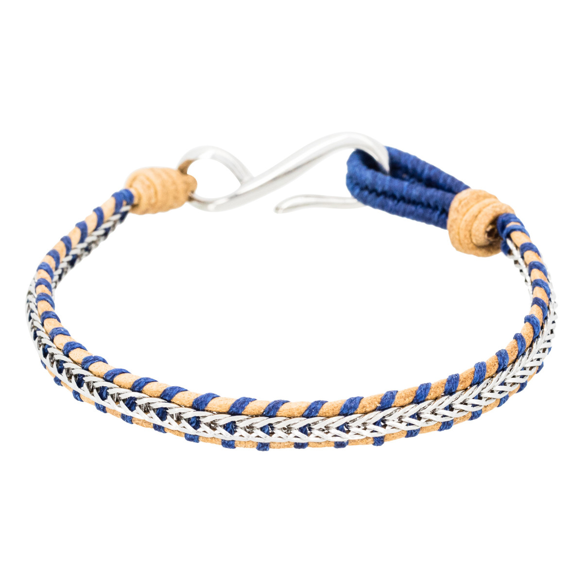 Bracelet Homme acier et cuir bleu marine "NATURAL AND BLUE " Bracelet Homme acier et cuir bleu marine "NATURAL AND BLUE"