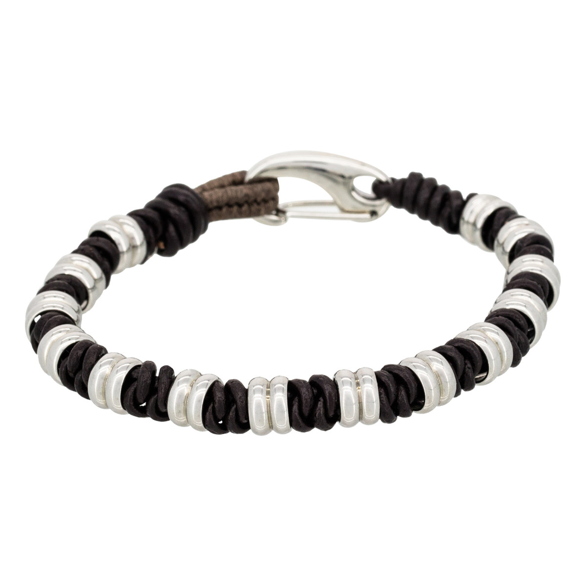 Bracelet Homme en cuir et acier marron "Elyas" Taille L