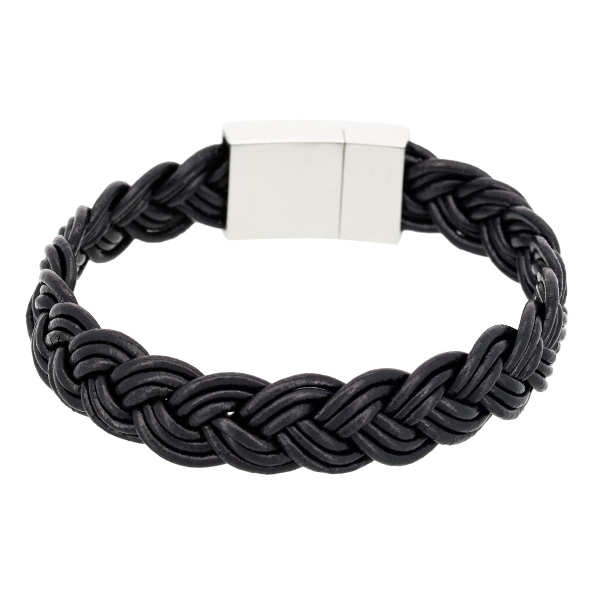 Bracelet Homme cuir noir "BLACK LEATHER BRAID"