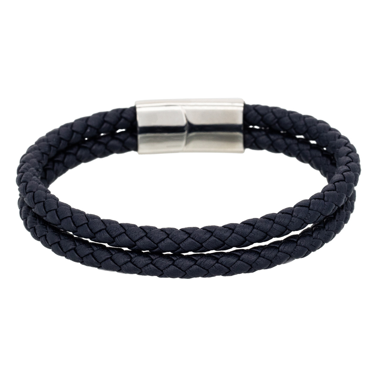 Bracelet Homme double tour cuir noir "HOOKS"