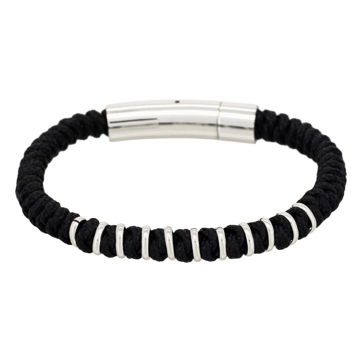 Bracelet Homme acier et cordon noir "RING BRACELET HOMME " Bracelet Homme en acier "Lysandor" Taille M