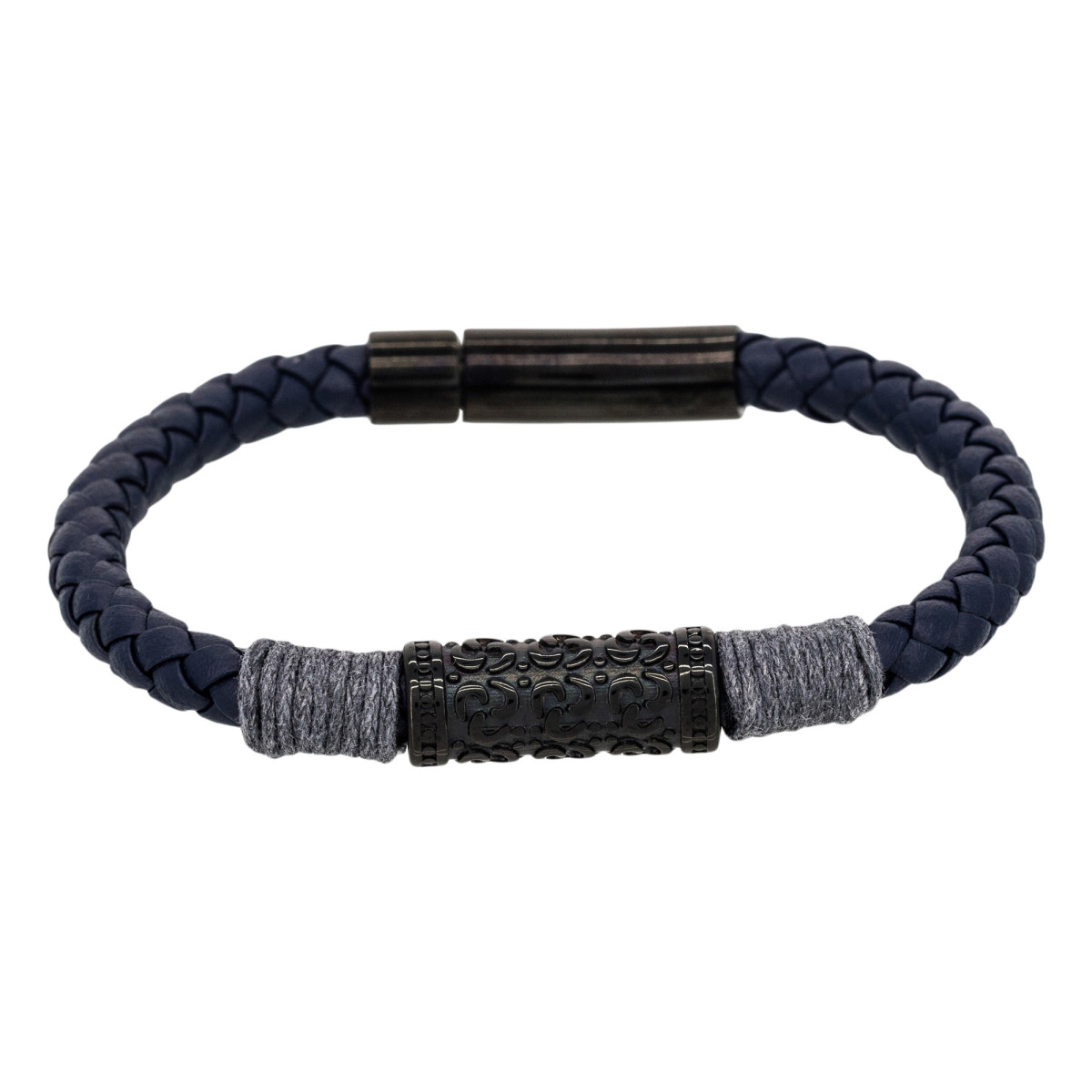 Bracelet Homme cuir noir et détail gris "ROPE " Bracelet Homme cuir noir et détail gris "ROPE"