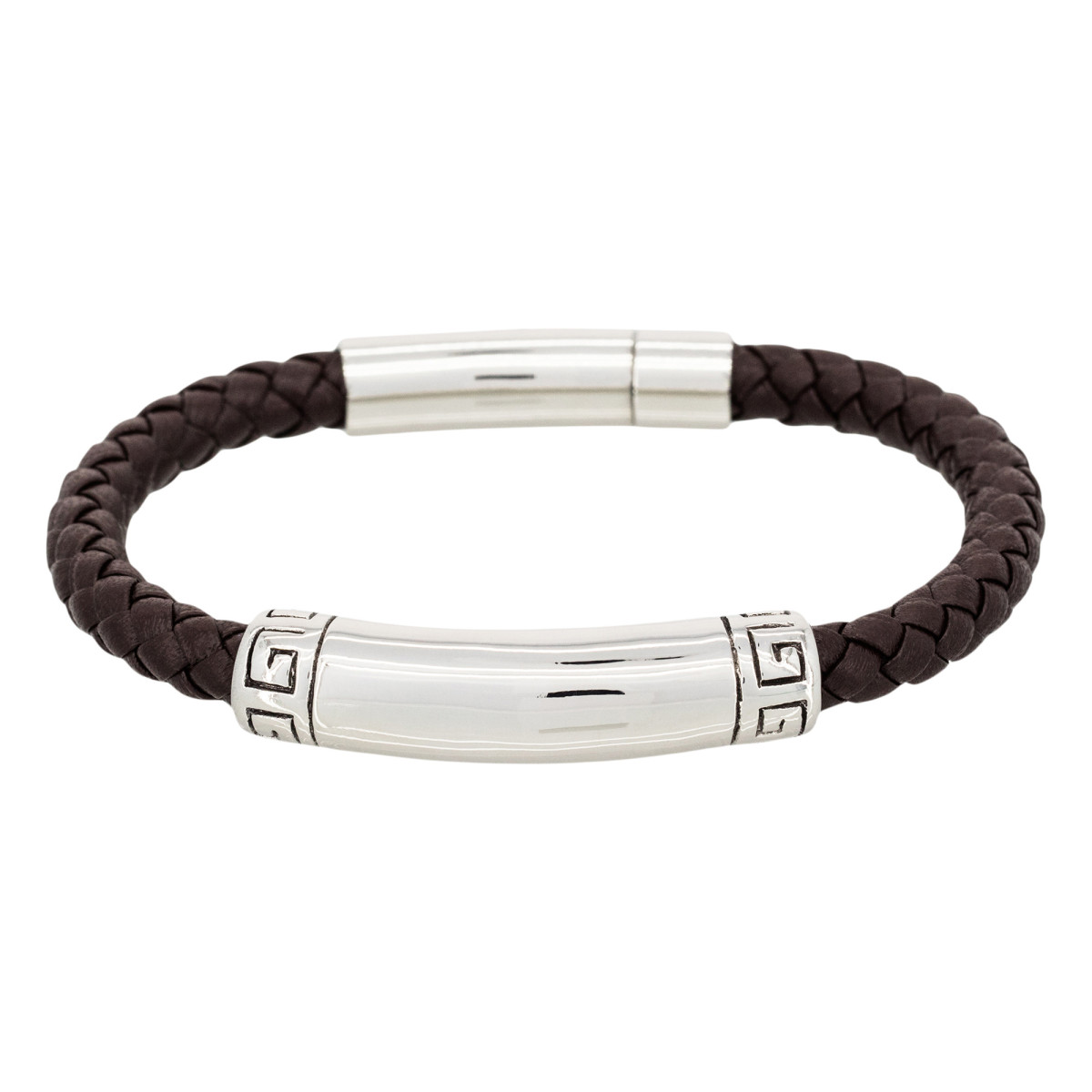 Bracelet Homme cuir marron et acier "RICK " Bracelet Homme acier et cuir marron "RICK"