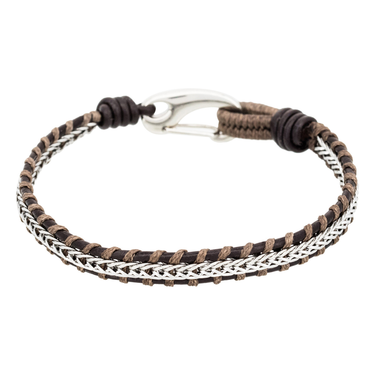 Bracelet Homme acier et cuir marron "BROWN PLAIT"