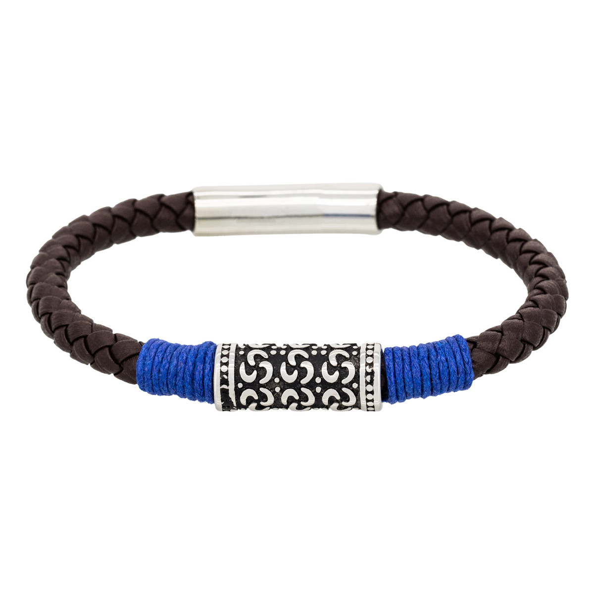 Bracelet Homme cuir marron et détail bleu "BLUE ROPE"