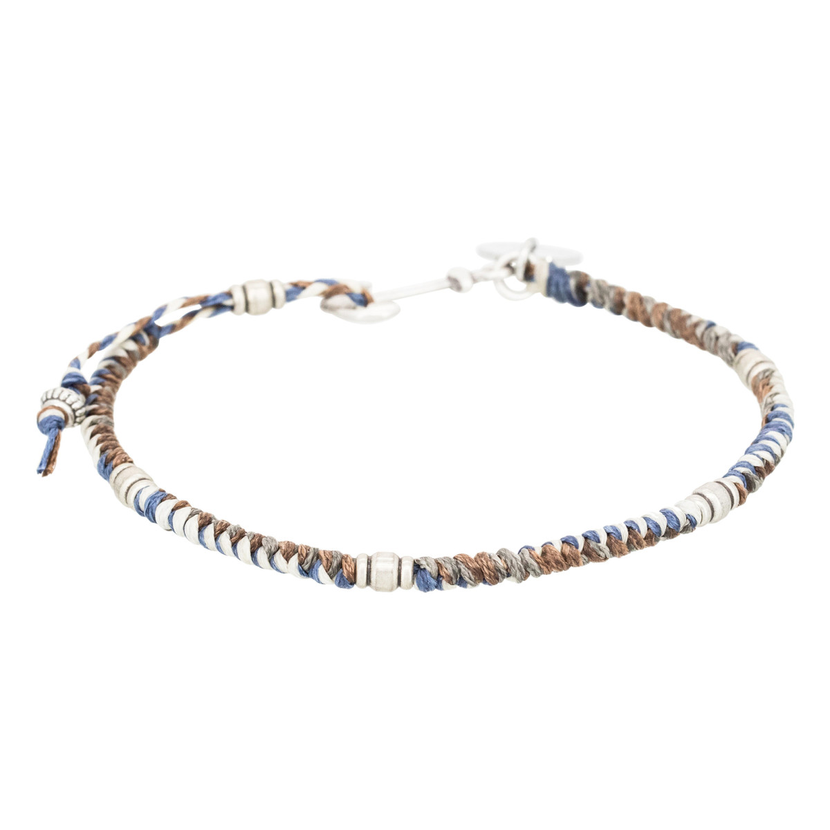 Bracelet Homme acier et corde bleu, marron "BROWN WAX " Bracelet Homme en corde cirée "Zayden"