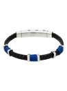 Bracelet Homme acier et cuir noir "BLACK EYES "