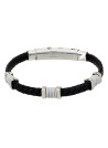 Bracelet Homme acier et cuir noir "BLACK EYES "