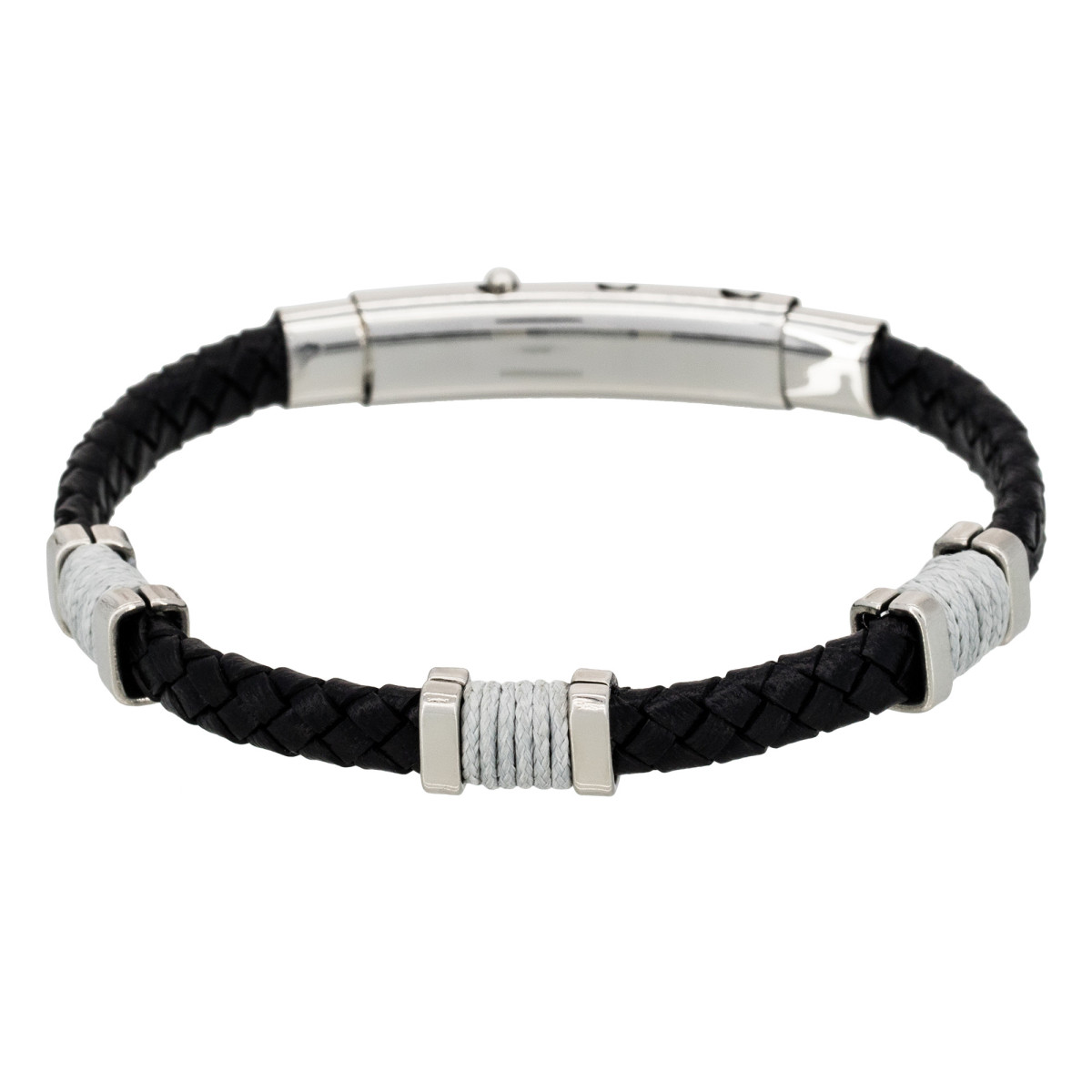 Bracelet Homme acier et cuir noir "BLACK EYES"