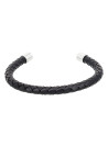 Bracelet jonc Homme acier et cuir noir "ODO "