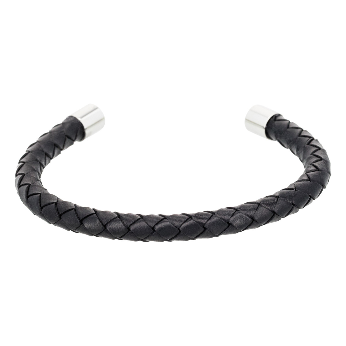 Bracelet Jonc Homme acier et cuir noir "ODO"