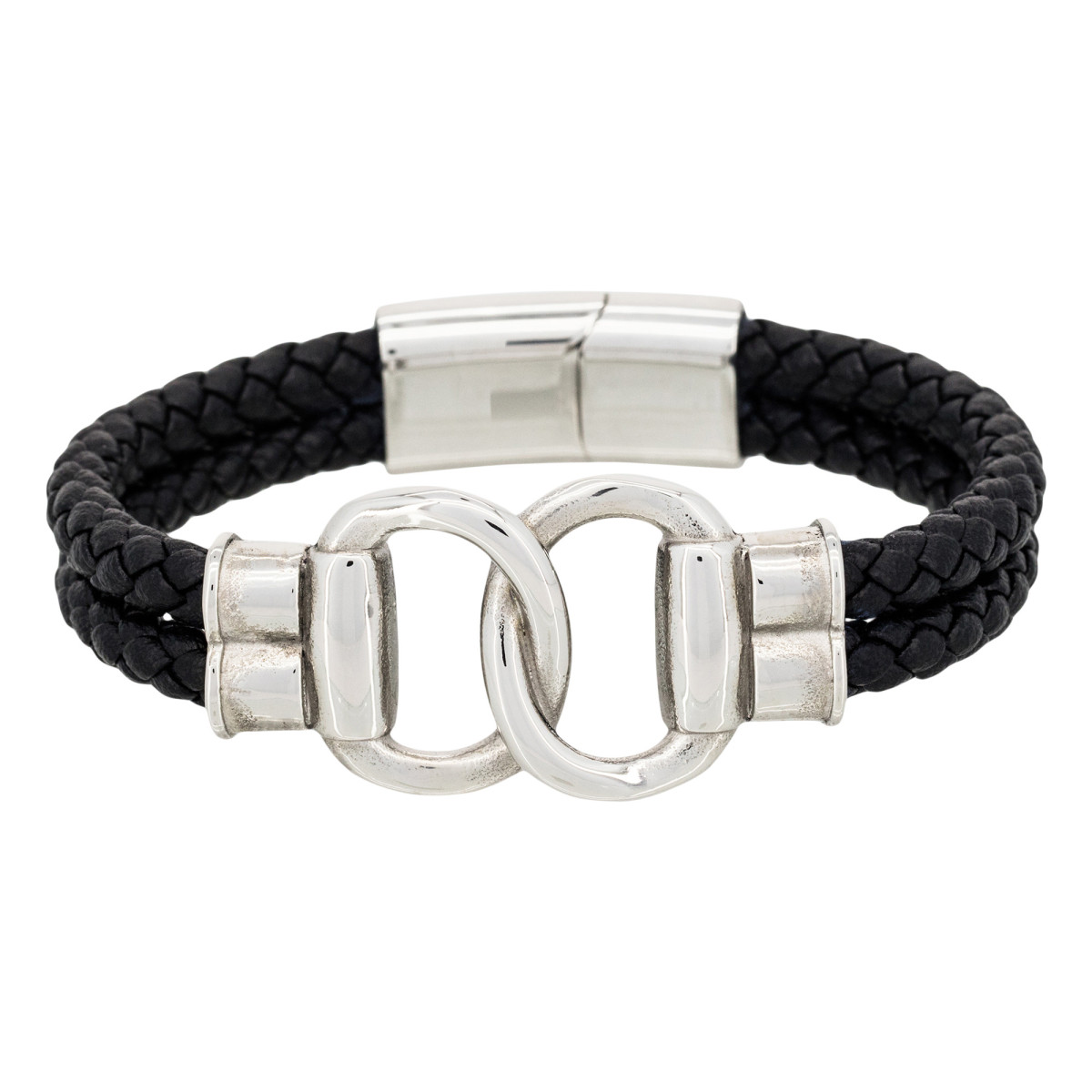 Bracelet Homme double tour cuir noir "FIT TOGETHER"