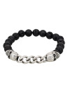 Bracelet Homme élastiqué acier et pierres de lave noir  "DARK SHADOWS "