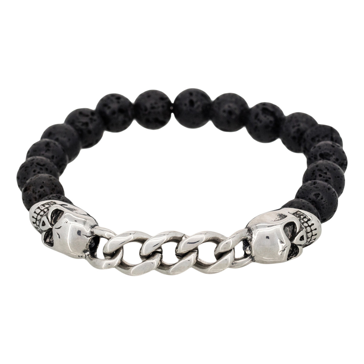 Bracelet Homme à perles noires et chaine en acier "Lyron" Taille L