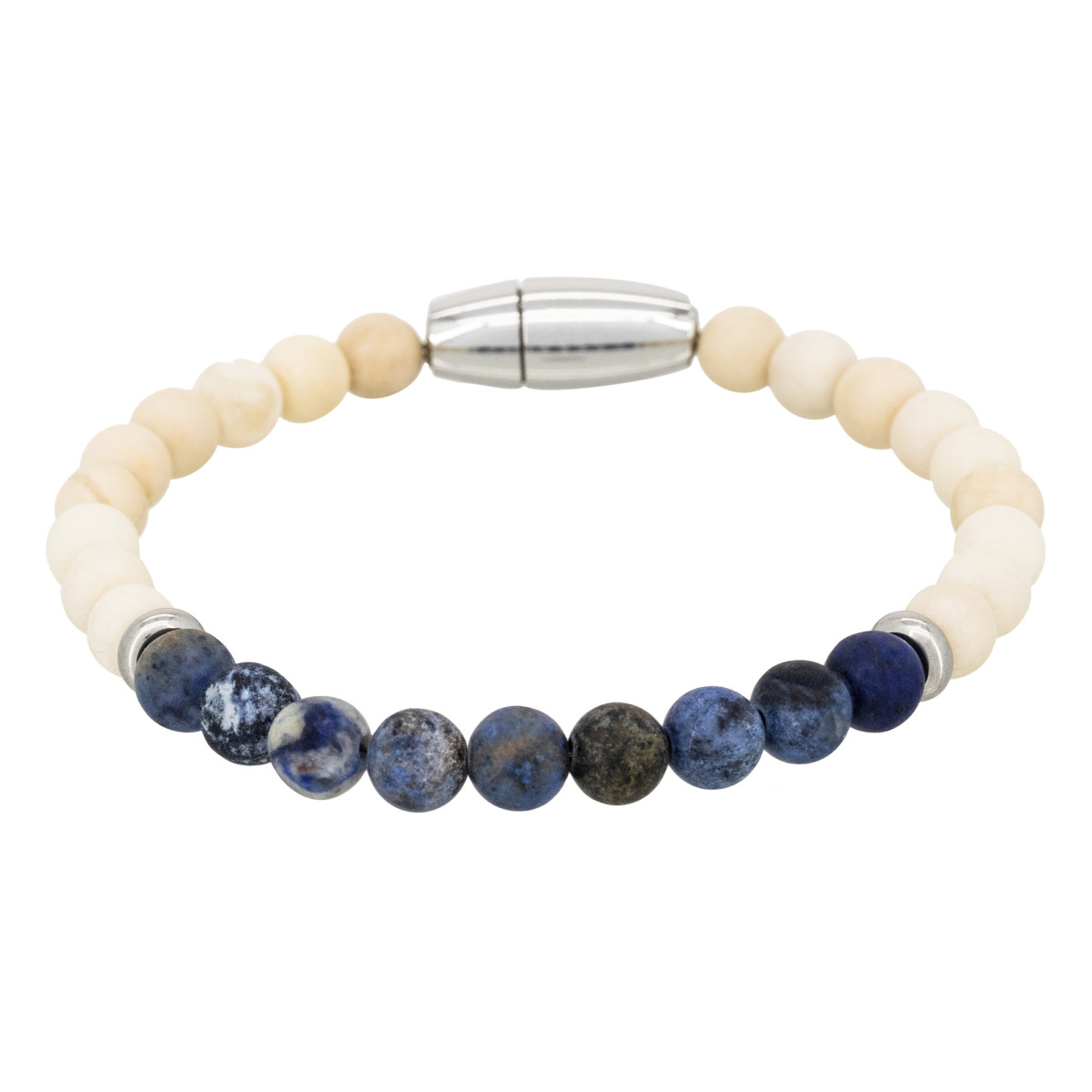 Bracelet Homme acier et pierres beige, bleu "SAND AND SEA" Bracelet Homme acier et pierres beige, bleu "SAND AND SEA"