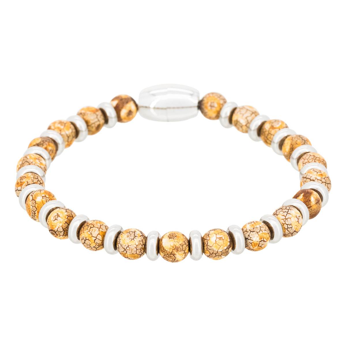 Bracelet Homme acier et pierres d'agate beige "SUNRISE" Bracelet Homme en pierres d'agate "Galan" Taille M