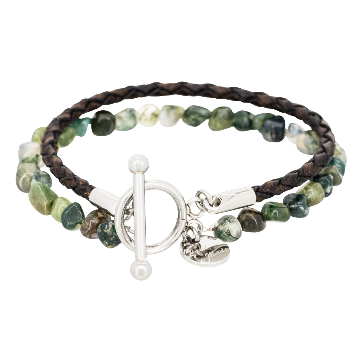 Bracelet Homme double tour cuir et pierres vert "BROWN BLEND" Bracelet Homme double cordon pierres agate et cuir "Talior" Taille L