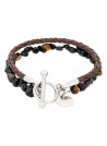 Bracelet Homme double tour cuir oeils de tigre marron "BLUE TIGER EYE"