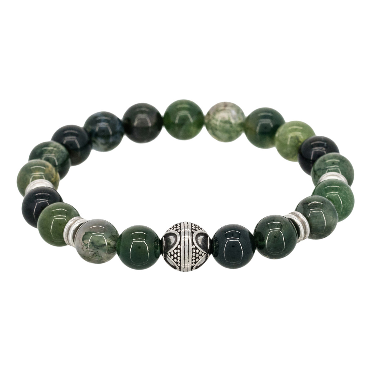 Bracelet Homme élastiqué acier et pierres vert "CLOUD" Bracelet Homme de perles vertes "Theron" Taille S