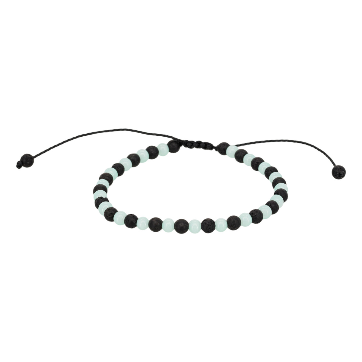 Bracelet Homme ajustable pierres noir et vert d'eau "MACARELLETA"