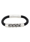 Bracelet Homme acier et cuir noir "ACIER TRESSÉ"