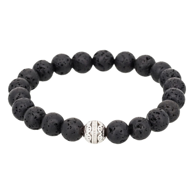 Bracelet Homme élastiqué pierres noires  VOLCANO 